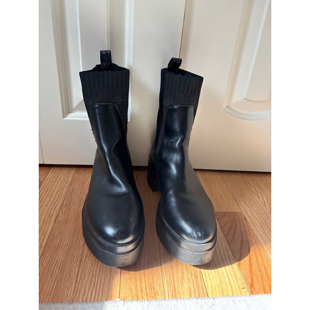 Guess Black Leather Knit Ankle Boots Size 8M - Picture 4 of 10